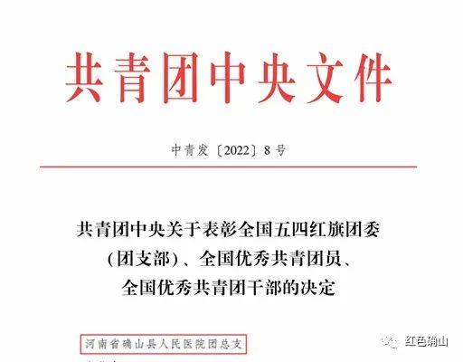 全市唯一，确山县人民医院团总支喜获国家级荣誉！