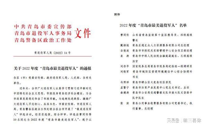 青岛监狱民警曹同传同志荣获2022年度“青岛市最美退役军人”称号