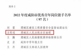 喜讯，渭城法院干警荣获市“优秀（杰出）青年岗位能手”称号！