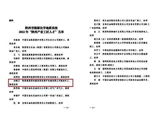 西煤机公司职工喜获“陕西产业工匠人才”称号
