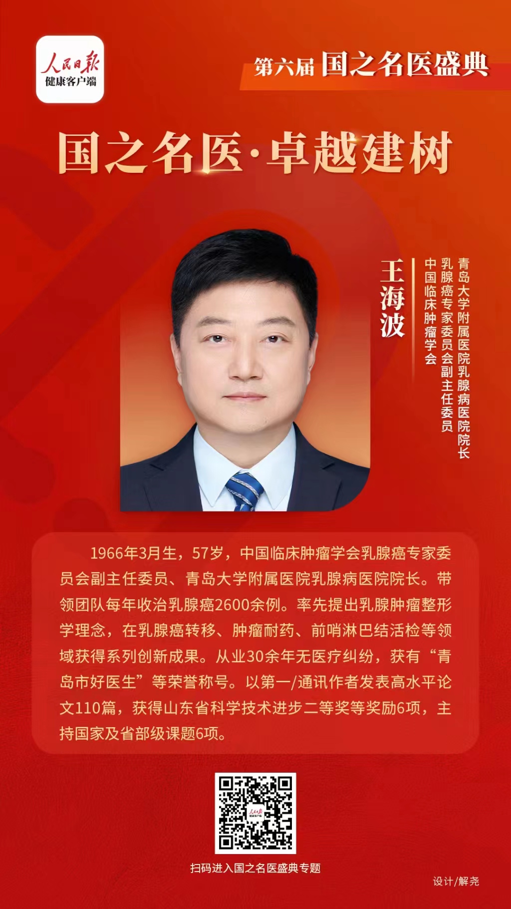 青大附院王海波教授荣获第六届“国之名医·卓越建树”荣誉称号