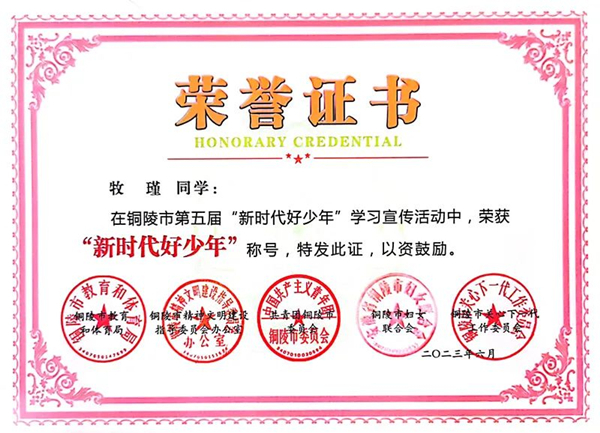 喜讯！铜陵理工学校学子荣获铜陵市第五届“新时代好少年”荣誉称号