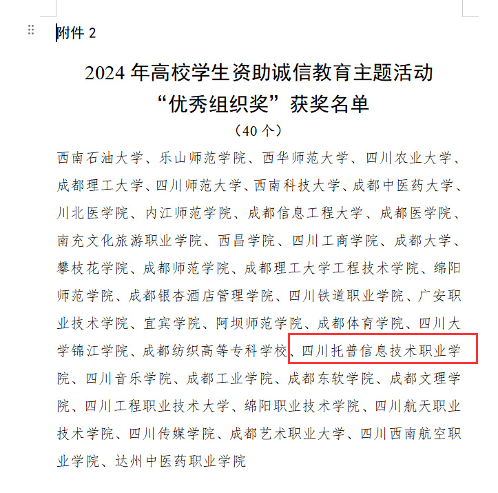 四川托普信息技术职业学院在省级诚信教育活动中荣获多项荣誉